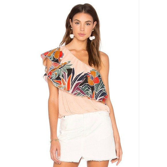 Free People Tops - Free People Annka Peach One-Shoulder Top Size Small Tropical Resortwear Boho NEW